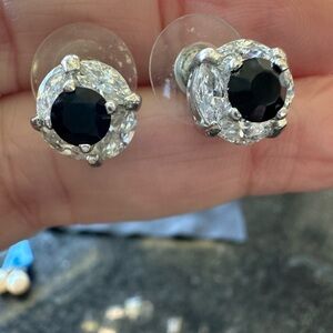 Elegant Silver CZ and Black faceted Stud Earrings